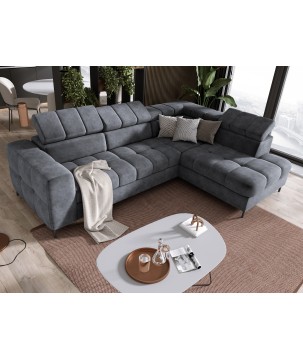 Narożnik PABLOS układ L strona Prawa w tkaninie CLOUD 91 regulowane zagłówki z funkcją spania