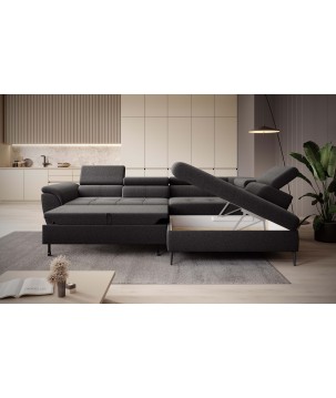 Narożnik TEMPO Prawostronny w układzie L z funkcją spania i pojemnikiem WERSAL