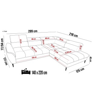 Narożnik TEMPO Lewostronny w układzie L z funkcją spania i pojemnikiem WERSAL