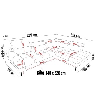 Narożnik VOSS L układ L Prawostronny z funkcją spania i pojemnikiem WERSAL