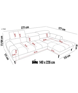 Narożnik VOSS S układ L Prawostronny z funkcją spania i pojemnikiem WERSAL