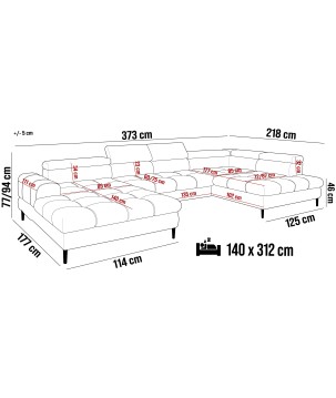 Narożnik VOSS XL układ U Lewostronny z funkcją spania i pojemnikiem WERSAL
