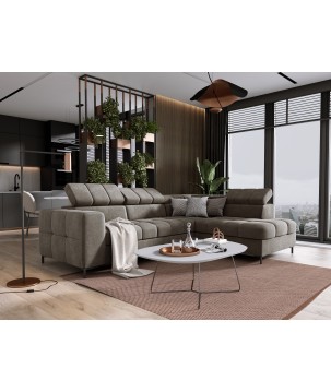 Narożnik PABLOS układ L strona Prawa w tkaninie VOGUE 04 regulowane zagłówki z funkcją spania