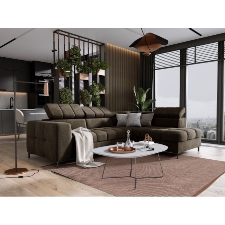 Narożnik PABLOS układ L strona Prawa w tkaninie VOGUE 06 regulowane zagłówki z funkcją spania