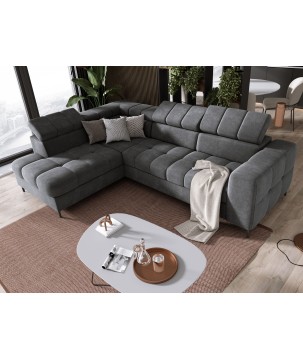 Narożnik PABLOS układ L strona Prawa w tkaninie VOGUE 16 regulowane zagłówki z funkcją spania