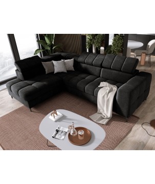 Narożnik PABLOS układ L strona Prawa w tkaninie VOGUE 18 regulowane zagłówki z funkcją spania