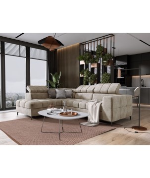 Narożnik PABLOS układ L strona Lewa w tkaninie CLOUD 03 regulowane zagłówki z funkcją spania