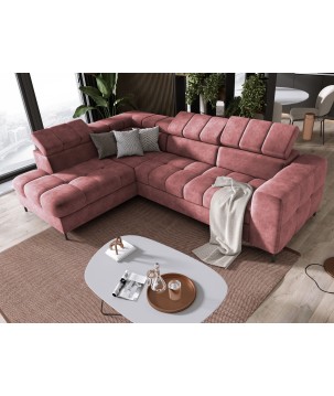 Narożnik PABLOS układ L strona Lewa w tkaninie CLOUD 63 regulowane zagłówki z funkcją spania