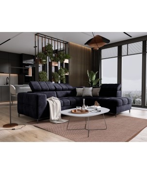 Narożnik PABLOS układ L strona Prawa w tkaninie CLOUD 79 regulowane zagłówki z funkcją spania