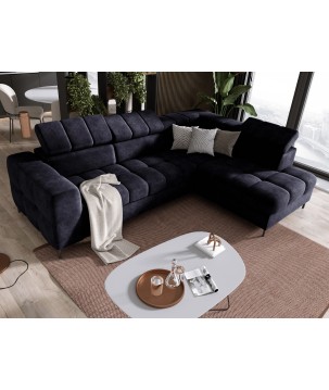 Narożnik PABLOS układ L strona Prawa w tkaninie CLOUD 79 regulowane zagłówki z funkcją spania