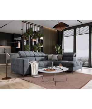 Narożnik PABLOS układ L strona Prawa w tkaninie CLOUD 91 regulowane zagłówki z funkcją spania