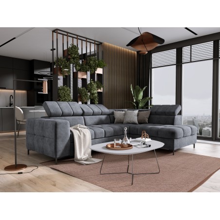 Narożnik PABLOS układ L strona Prawa w tkaninie CLOUD 91 regulowane zagłówki z funkcją spania