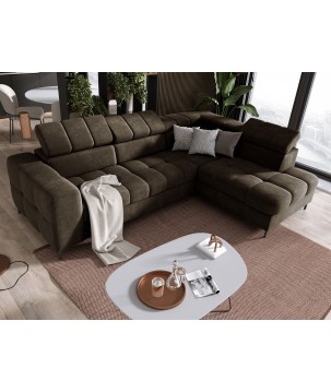 Narożnik PABLOS układ L strona Lewa w tkaninie VOGUE 06 regulowane zagłówki z funkcją spania