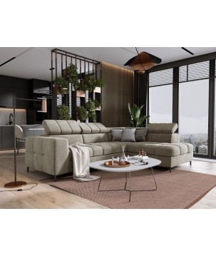 Narożnik PABLOS układ L strona Prawa w tkaninie VOGUE 01 regulowane zagłówki z funkcją spania