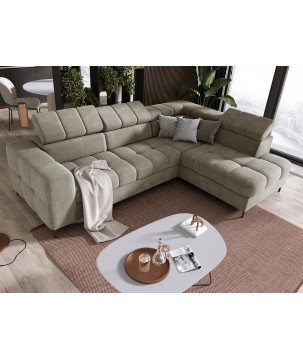 Narożnik PABLOS układ L strona Prawa w tkaninie VOGUE 01 regulowane zagłówki z funkcją spania