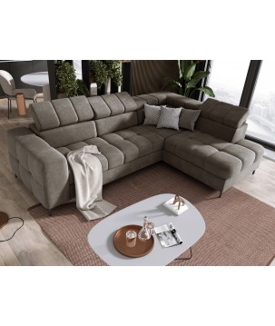 Narożnik PABLOS układ L strona Prawa w tkaninie VOGUE 04 regulowane zagłówki z funkcją spania