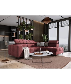 Narożnik PABLOS układ L strona Prawa w tkaninie VOGUE 08 regulowane zagłówki z funkcją spania