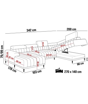 Narożnik CALDO XL Prawostronny z funkcją spania wolnostojąca w tkaninie RUN AGAIN 53 WERSAL