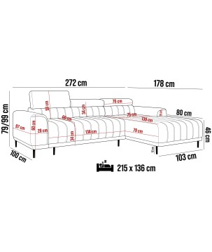 Narożnik CALDO S/MINI Lewostronny z funkcją spania wolnostojąca w tkaninie RUN AGAIN 55 WERSAL