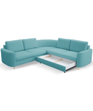 Narożnik LAREN nowoczesna sofa z funkcją spania pojemnik na pościel prawa strona CASTEL 70 251x251x85 cm