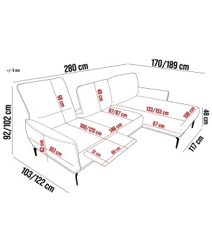 Narożnik STORM S układ L Prawostronny z funkcją regulacji oparcia i wysuwu podnóżka WERSAL