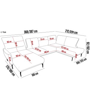 Narożnik STORM XL układ U Lewostronny z funkcją regulacji oparcia i wysuwu podnóżka WERSAL
