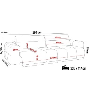 Sofa LAGOS 3 osobowa z elektrycznym wysuwem i regulowanymi zagłówkami WERSAL