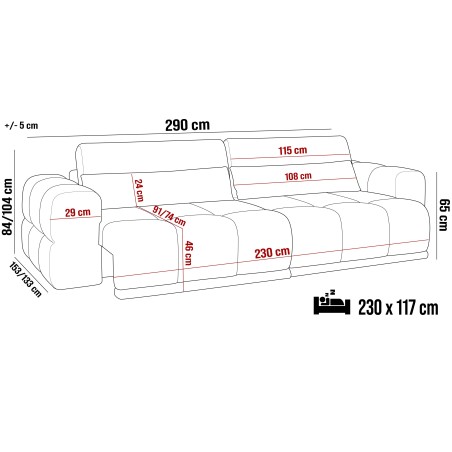 Sofa LAGOS 3 osobowa z elektrycznym wysuwem i regulowanymi zagłówkami WERSAL
