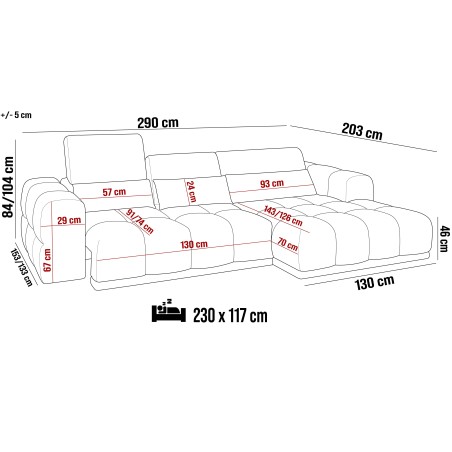 Narożnik LAGOS z elektrycznym wysuwem i regulowanymi zagłówkami WERSAL