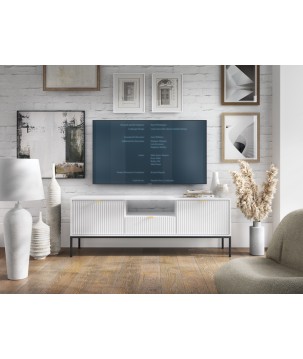 NAYA Szafka RTV 154 biała | czarny stelaż