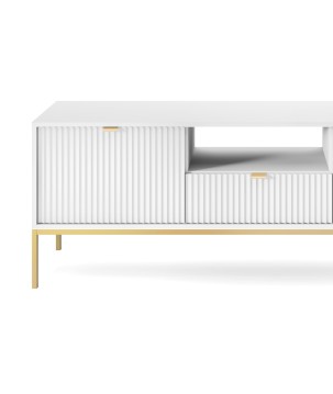 NAYA Szafka RTV 154 biała | złoty stelaż