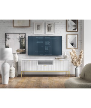 NAYA Szafka RTV 154 biała | złoty stelaż