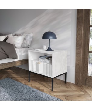 NAYA Stolik nocny S 54 biały | czarny stelaż