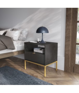 NAYA Stolik nocny S 54 czarny | złoty stelaż