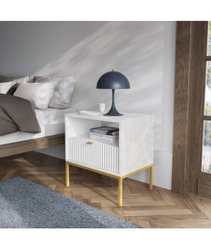 NAYA Stolik nocny S 54 biały | złoty stelaż