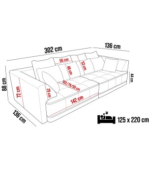 Sofa kanapa TIGA z funkcja spania Elektryczny System rozkładania WERSAL