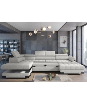 Narożnik SELVA XL Lewostronny z funkcją spania i pojemnikiem MEMPHIS 01 BRUDNA BIEL WERSAL