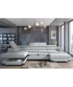 Narożnik SELVA XL Lewostronny z funkcją spania i pojemnikiem MEMPHIS 16 SREBRNY WERSAL