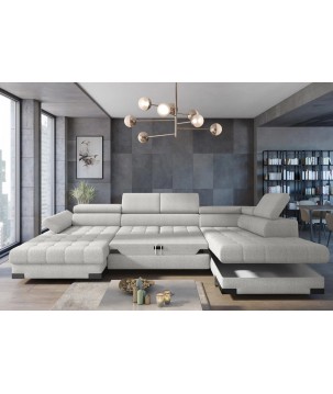 Narożnik SELVA XL Lewostronny z funkcją spania i pojemnikiem MEMPHIS 01 BRUDNA BIEL WERSAL