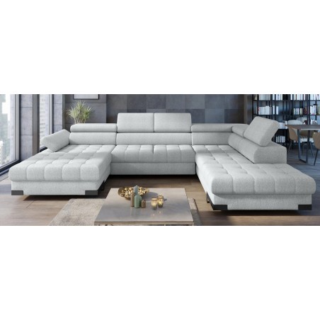 Narożnik SELVA XL Lewostronny z funkcją spania i pojemnikiem MEMPHIS 16 SREBRNY WERSAL