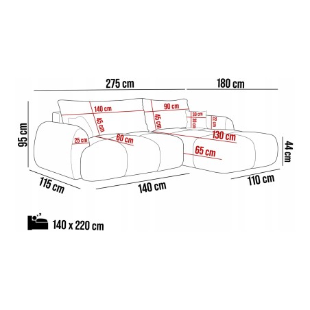 Narożnik COCO z funkcją spania, poduszkami i pojemnikiem Cloud 03 Beżowy