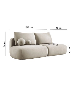 Sofa BABU Kanapa z funkcja spania i pojemnikiem w tkaninie APHRODITE 04 kolor JASNO SZARY