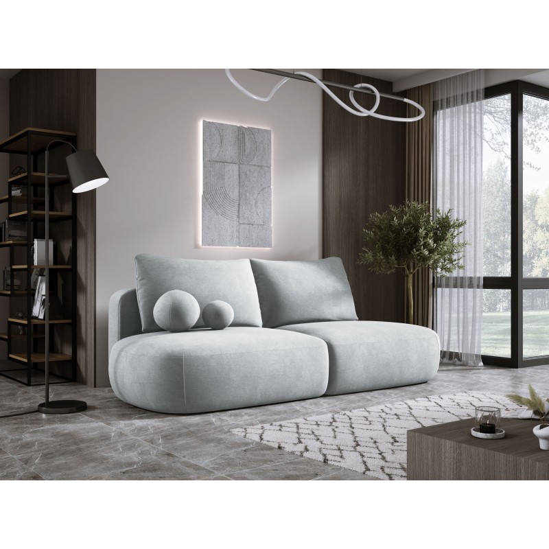 Sofa BABU Kanapa z funkcja spania i pojemnikiem w tkaninie CLOUD 81 kolor SREBRNY