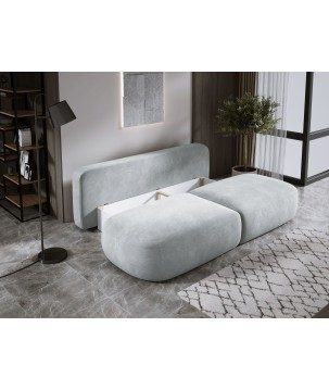 Sofa BLOOM Kanapa z funkcja spania i pojemnikiem w tkaninie CLOUD 81 kolor SREBRNY