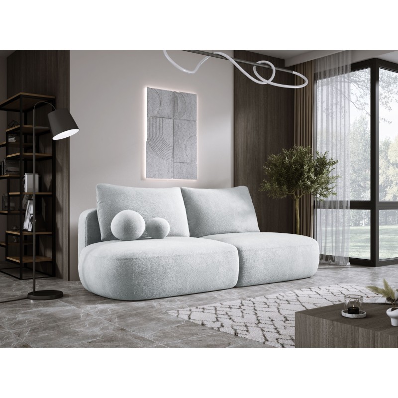 Sofa BLOOM Kanapa z funkcja spania i pojemnikiem w tkaninie APHRODITE 20 kolor SREBRNY