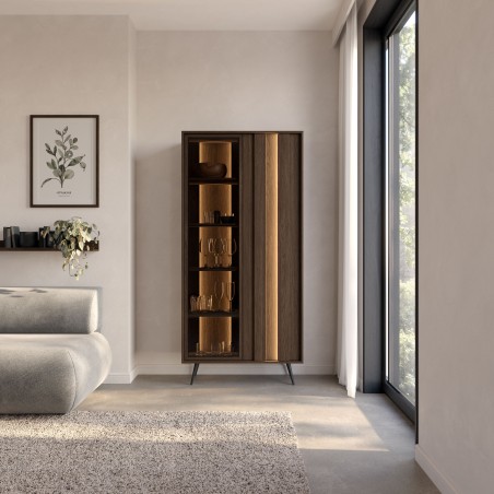 Witryna ALMARO wysoka 2D z oświetleniem LED DĄB DUNIN