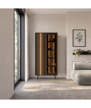 Witryna ALMARO wysoka 2D z oświetleniem LED DĄB DUNIN