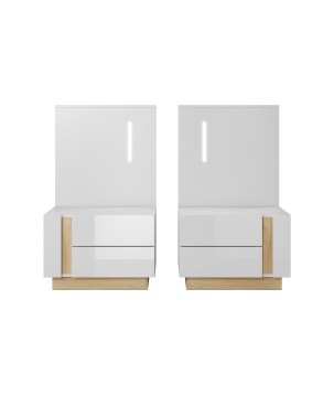 RACO Stolik Nocny Biały z Szufladami i z Oświetleniem LED zestaw 2 szt.