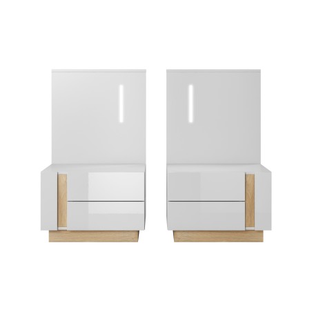 RACO Stolik Nocny Biały z Szufladami i z Oświetleniem LED zestaw 2 szt.