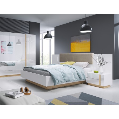 RACO Stolik Nocny Biały z Szufladami i z Oświetleniem LED zestaw 2 szt.